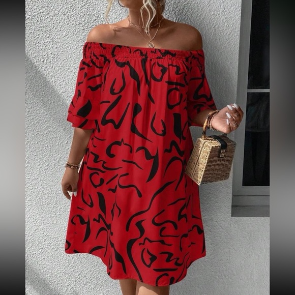 Boho plus size off shoulder flounce sleeve dress - Picture 7 of 12
